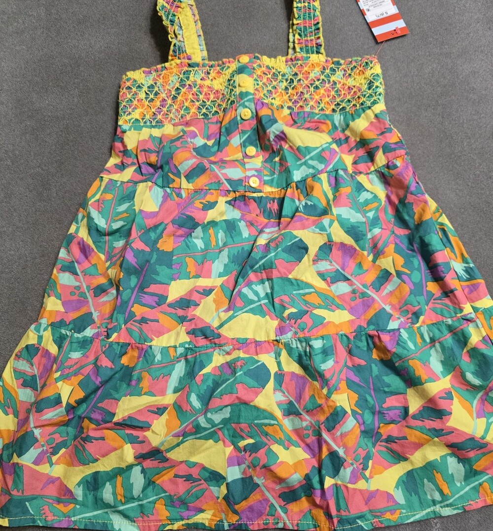 Girls Cat & Jack Yellow, Green and Pink Tropical Smocked Sundress